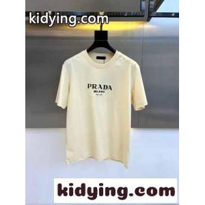 ベーシック ロゴ入り クルーネック Tシャツ プラダ コピーブランド 半袖Tシャツ コピー ベージュkid26mG51Xb