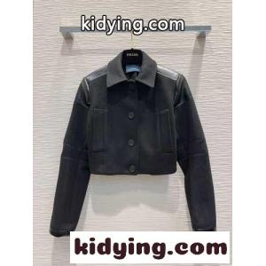 23秋冬新作 上品 おしゃれ ウールxレザー コート プラダ コピー ジャケット コピー レディースkid26yuaOfi