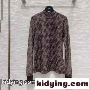 人気 定番 FFロゴ ストレッチ フェンディ ブランド コピー Tシャツ コピー レディース 長袖kid26eCqKLf