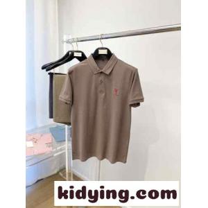シンプル 合わせやすい コットン イヴ・サンローラン ブランド コピー Tシャツ コピー 半袖 ポロシャツ カーキkid26WfuyKf