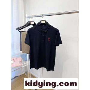 シンプル 合わせやすい コットン イヴ・サンローラン コピー Tシャツ コピー 半袖 ポロシャツ ブラックkid26niiSvC