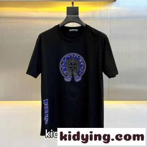 おしゃれ カジュアル クルーネック ロゴ クロムハーツ コピー Tシャツ コピー コットン ブラックkid26GX9zam