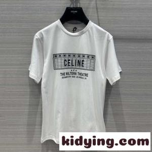 セリーヌ コピー Tシャツ コピー シンプル プリント クルーネック 半袖 コットン ホワイトkid269PfWTr
