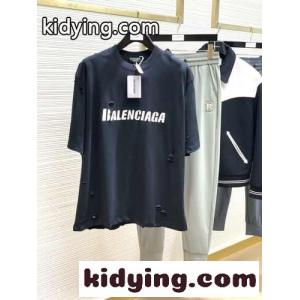 人気 おしゃれ カジュアル ロゴ バレンシアガ コピー Tシャツ コピー クルーネック 半袖 トップス ブラックkid26ySHr8v
