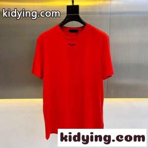 シンプル ロゴ クルーネック 半袖Tシャツ プラダ ブランド コピー Tシャツ コピー レッドkid26uKP9zu