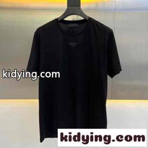 男女兼用 シンプル クルーネック 半袖Tシャツ プラダ コピーブランド Tシャツ コピー ブラックkid26XT1jSD