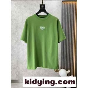 シンプル ロゴ 刺繍入り クルーネック コットン 半袖Tシャツ バレンシアガ コピーブランド Tシャツ コピー グリーンkid26zSL9Ln
