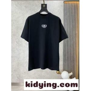 シンプル ロゴ 刺繍入り クルーネック コットン 半袖Tシャツ バレンシアガ ブランド コピー Tシャツ コピー ブラックkid26quuqOn