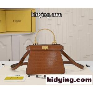 ピーカブー クロコダイルレザー ハンドバッグ フェンディ ブランド コピー バッグ コピー ブラウンkid26vme4nq