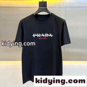 ベーシック 着回し ロゴ クルーネック プラダ コピー Tシャツ コピー メンズ 半袖 トップス ブラックkid26WvCGna