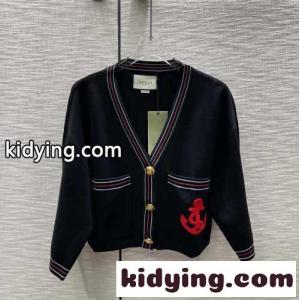 おしゃれ 配色 Vネックニットカーディガン グッチ コピー ニット コピー レディース ブラックkid2655jySf
