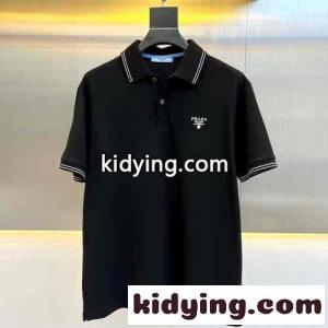 クラシック 半袖 コットンピケ ポロシャツ プラダ コピー Tシャツ コピー メンズ ブラックkid26eyyyWr