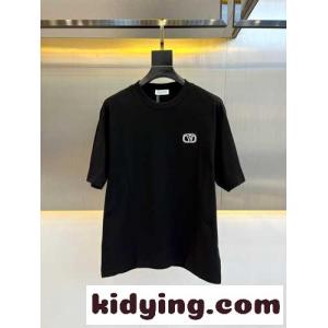 Vロゴ 刺繍入り コットン 半袖Tシャツ ヴァレンティノ コピーブランド Tシャツ コピー メンズ ブラックkid26GrW95D