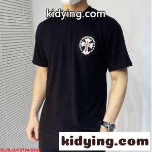 シンプル おしゃれ ロゴプリント クルーネック クロムハーツ スーパーコピー Tシャツ コピー 半袖 トップス ブラックkid26nKDq8D