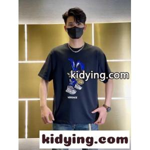 人気 春節 ウサギ Tシャツ ヴェルサーチ コピーブランドェ Tシャツ コピー コットン 半袖 トップス ブラックkid26nWjmGz