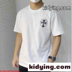 シンプル おしゃれ ロゴプリント クルーネック クロムハーツ コピーブランド Tシャツ コピー 半袖 トップス ホワイトkid26Xbi49f