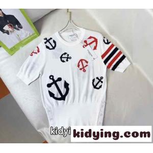 春夏 テンセル 錨 4BAR クルーネック トムブラウン コピー Tシャツ コピー レディースkid26PTHL9j
