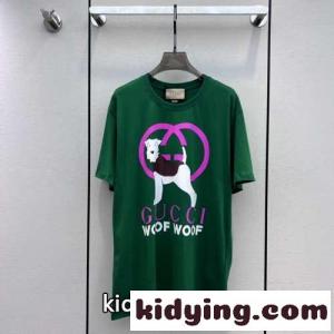 23SS 新作 グッチ ブランド コピー WOOF WOOF プリント コットン Tシャツ スーパーコピー ユニセックスkid26CSD4ne