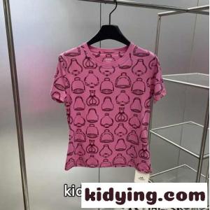 春夏新作 鐙の幻想 プリント スリム 半袖Tシャツ エルメス コピー Tシャツ コピー ピンクkid268nq49D