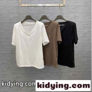 シンプル Vネックロゴ 刺繍 コットン 半袖Tシャツ イヴ・サンローラン スーパーコピー Tシャツ コピーkid265X5rmu