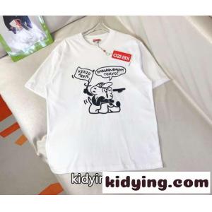 可愛い おしゃれ プリント クルーネック コットン 半袖Tシャツ ケンゾー Tシャツ コピー ホワイトkid26K5jaye