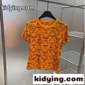 春夏新作 鐙の幻想 プリント スリム 半袖Tシャツ エルメス コピー Tシャツ コピー オレンジkid261nmyme