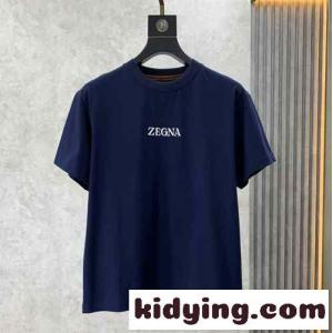 ベーシック シンプル ロゴ クルーネック 半袖Tシャツ エルメネジルド・ゼニア Tシャツ コピー ブルーkid2681zGze