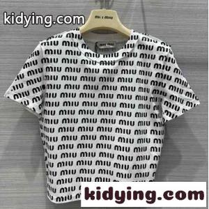 23春夏新作～プリント コットン 半袖Tシャツ ミュウミュウ コピー Tシャツ コピー クルーネックkid26Sjiq0b