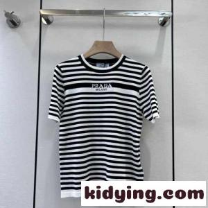 クラシック ボーダー柄 クルーネック 半袖Tシャツ プラダ コピー Tシャツ コピー 合わせやすいkid2611byOf