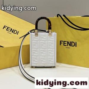 ホワイト レザー FFモチーフ サンシャイン フェンディ ブランド コピー バッグ 人気 コピー ミニ トートバッグkid26iyOD8j