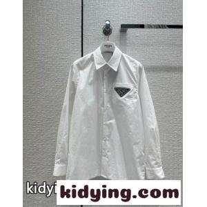 ユニセックス オーバーサイズ ロゴ コットン プラダ コピー シャツ コピー 長袖 カジュアルkid260Hryuy