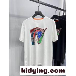 シンプル 上品 プリント エルメス コピー 半袖tシャツ コピー お洒落 クルーネック トップスkid26mSXnye