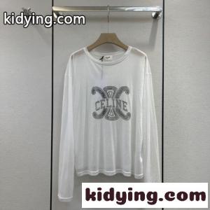 シンプル ロゴ プリント カジュアル セリーヌ ブランド コピー Tシャツ コピー 長袖 薄手 日焼け止め クルーネックkid26viWPre