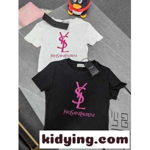 おしゃれ ロゴ プリント イヴ・サンローラン コピーブランド 半袖Tシャツ コピー クルーネック コットンkid26zu4TvC