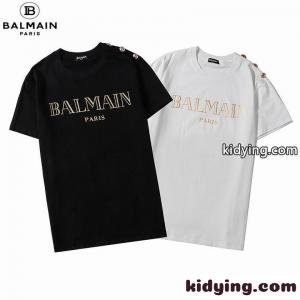 シンプル おしゃれ ロゴプリント ボタン付き バルマン コピーブランド Tシャツ コピー 半袖 クルーネック トップスkid2655DKHr