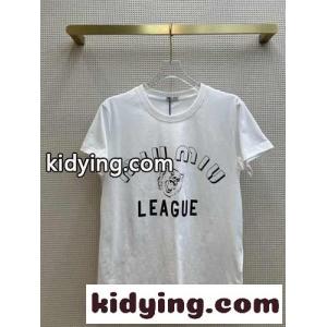 カジュアル ロゴ プリント クルーネック ミュウミュウ ブランド コピー 半袖tシャツ コピー コットン トップスkid26aODa4j