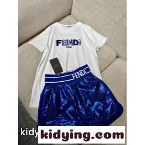 カジュアル スポーツ スパンコール フェンディ コピー セットアップ コピー  Tシャツ ショートパンツ 2点セットkid26u45P9b