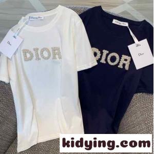 シンプル スウィート ロゴ クリスチャン・ディオール コピー Tシャツ コピー 半袖 コットン クルーネック トップスkid26SvWvii