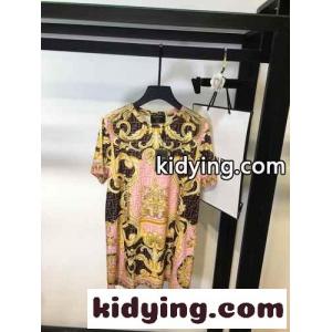 fendi スーパーコピー x versace スーパーコピー コラボ 新作 プリント クルーネック フェンディ スーパーコピー 半袖tシャツ コピー チュニック トップスkid26O95bme