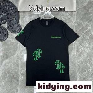 着心地いい 春夏 定番 クルーネック カジュアル クロムハーツ ブランド コピー 半袖Tシャツ コピー 合わせやすい ロゴkid26HHn0De