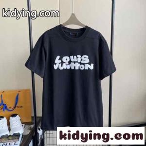 ユニセックス ベーシック ロゴ ルイ・ヴィトン Tシャツ コピー ゆったり カジュアル 半袖 トップス ホワイト ブラックkid26K5reym