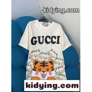 トレンド ビッグシルエット 体型カバー 可愛い プリント グッチ ブランド コピー 半袖Tシャツ コピー クルーネック おしゃれkid26DaG9Tr