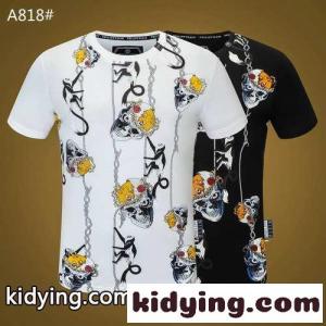 メンズ トップス お洒落 ストリート系 人気 クルーネック フィリッププレイン 半袖Tシャツ コピー快適 ホワイト ブラックkid26fmumuy
