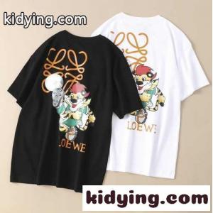 目を引く プリント 定番 ロエベ ブランド コピー tシャツ コピー メンズ 半袖 春夏 トップス カジュアル おしゃれ クルーネック ホワイト ブラックkid26TvODui