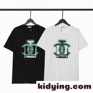 お洒落 ロゴ プリント クルーネック 定番 春夏 半袖 トップス シャネル スーパーコピー tシャツ コピー 着心地いい カジュアル ホワイト ブラックkid26vyKHze