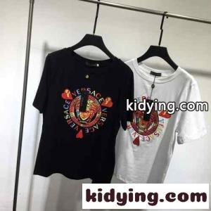 定番 ゆったり 流行り クルーネック 刺繍入り ヴェルサーチ コピーブランドェ 半袖Tシャツ コピー 春夏 クルーネック コットン トップスkid26CmWvyi