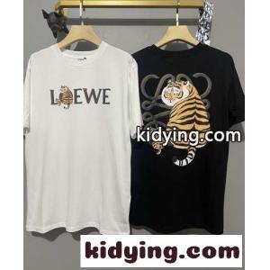 人気 ゆったり 体型カバー 着痩せ ロエベ コピー tシャツ コピー ラウンドネック ロゴ プリント コットン カジュアルkid26WP5faC