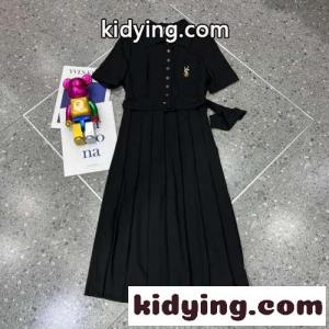 春夏 オシャレ 半袖 プリーツ ポロネック ベルト付き イヴ・サンローラン コピー ワンピース コピー 着痩せ Aライン ドレスkid261LHzea