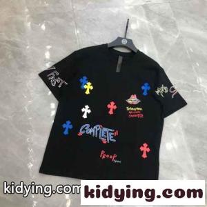 オシャレ ロゴ クルーネック 着心地抜群 柔らかい 通気性 クロムハーツ コピーブランド 半袖Tシャツ コピー カジュアル ホワイト ブラックkid26XrueSz