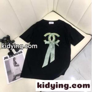 シャネル コピー tシャツ コピー 半袖 トップス レディース 可愛い ロゴ リボン クールネック カジュアル 可愛い 春夏 定番kid265zq0fe
